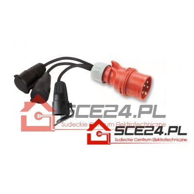 Przejściówka - adapter wtyk 32A/5 400V na 3 x gniazdo gumowe 230V