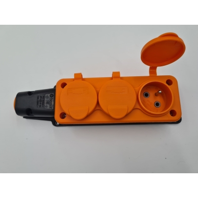 Rozgałęźnik trójnik gumowy listwa 230V IP54 pomarańczowy